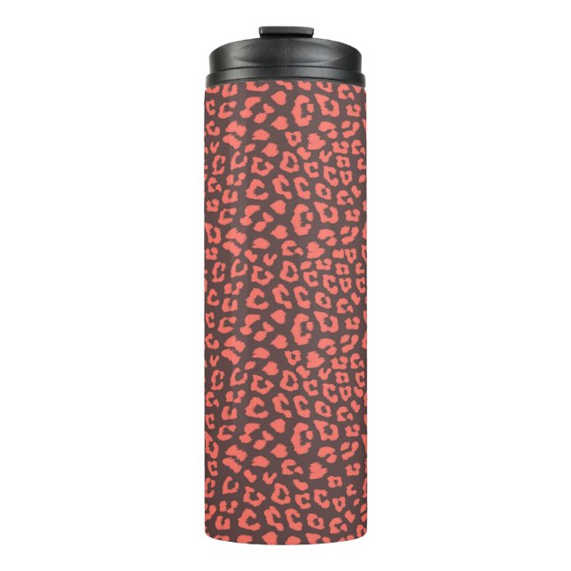 Coral Brown Leopard Print Thermosbecher (Vorderseite)