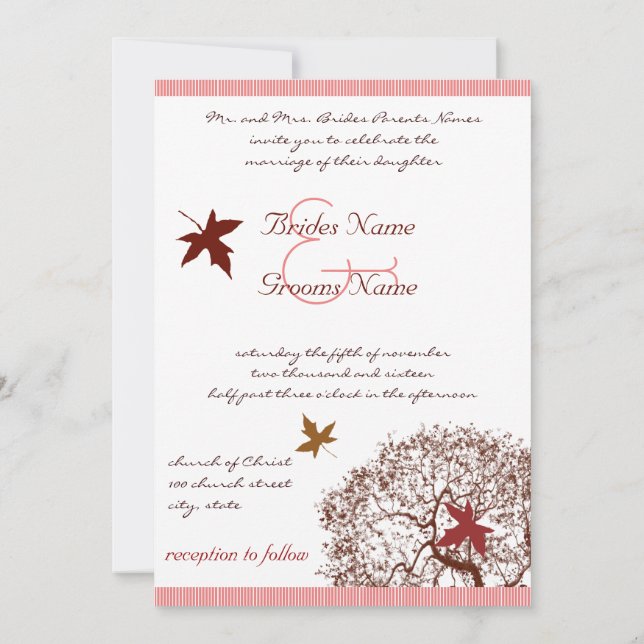 Coral Burgundy Red Limon Tree Einladung Hochzeit (Rückseite)