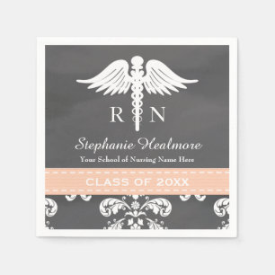 Coral Chalkboard Caduceus Nurse Abschluss Serviette