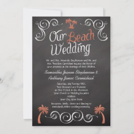 Coral Chalkboard Script Beach Wedding Einladung