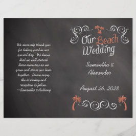 Coral Chalkboard Script Beach Wedding Program