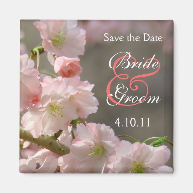 Coral Cherry Bloosom Rett-the-Date Magnet (Vorne)
