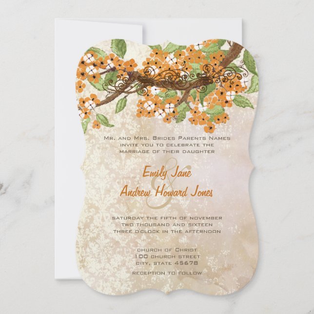 Coral cherry Blossom Tea Stain Wedding Einladungen (Vorderseite)