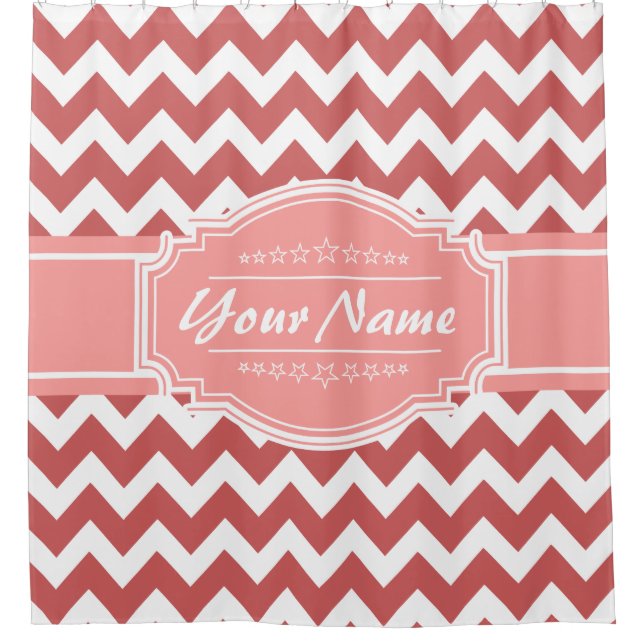 Coral Chevron rideau de douche personnalisée #1 (Devant)