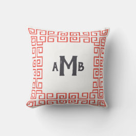 Coral Chinoiserie Wide Grede Griechisch Key Border Kissen