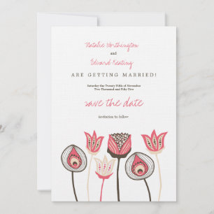Coral Chocolate Ivory Funky Blume Save the Date