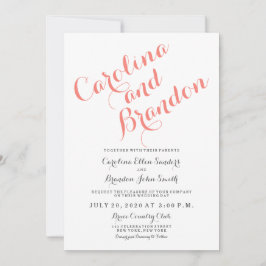 Coral Classic Script Élégant Mariage Invitation