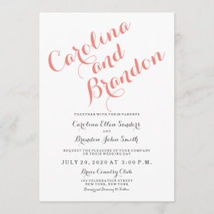 Coral Classic Script Élégant Mariage Invitation