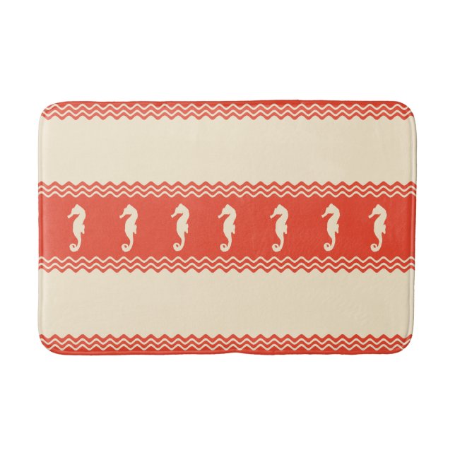 Coral Coastal Seahorses Stripes Badematte (Vorderseite)