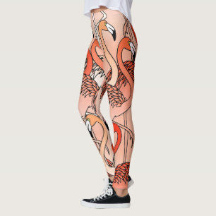 Coral Color Flamingos Leggings