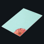 Coral Colored Gerbera Daisy Foto Mint Green Notizblock<br><div class="desc">Fügen Sie Ihrem nächsten Brief mit diesem personalisierten Schreibpapier bzw. Schreibpapier einen farbigen Bruch hinzu. Es ist mit einem Foto einer Gerbera-Disy in einem hellen Korallenfarben-Set vor einem minzgrünen Hintergrund. Dieses Papier wird mit Linien in einer koordinierenden grünen Farbe beherrscht.</div>