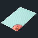 Coral Colored Gerbera Daisy Foto Mint Green Notizblock<br><div class="desc">Fügen Sie Ihrem nächsten Brief mit diesem personalisierten Schreibpapier bzw. Schreibpapier einen farbigen Bruch hinzu. Es ist mit einem Foto einer Gerbera-Disy in einem hellen Korallenfarben-Set vor einem minzgrünen Hintergrund. Dieses Papier wird mit Linien in einer koordinierenden grünen Farbe beherrscht.</div>