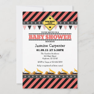 Coral Construction Baby Shower Einladung