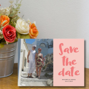 Coral Couple Foto Save the Date Einladung