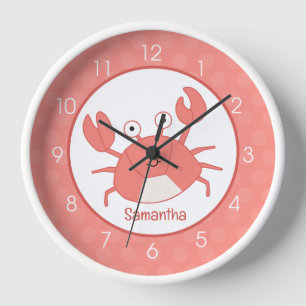 Coral Crab Crustaceancore Crabby Kinderzimmer Cloc Uhr