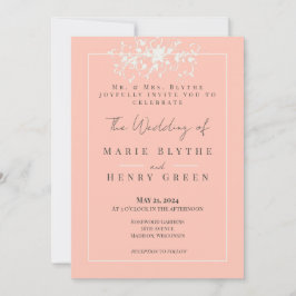 Coral & Cream Filigree Elegantes Hochzeitsempfang Einladung