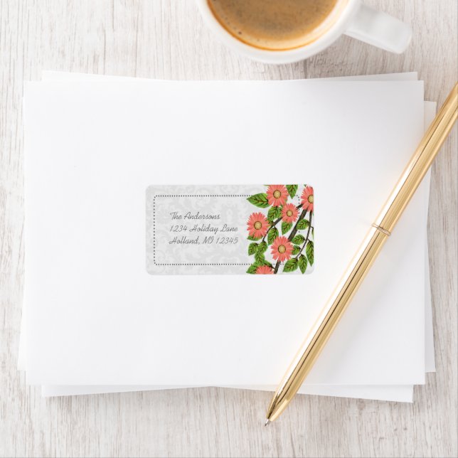 Coral Daisy Damask Retourner l'adresse Étiquettes (En situation)