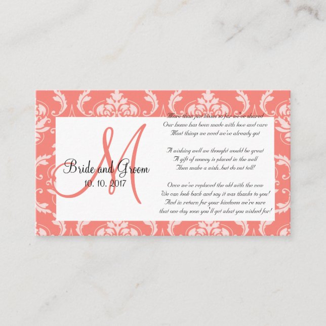 Coral Damask Hochzeitskarte zum Wunschwell Begleitkarte (Vorderseite)