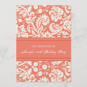 Coral Damask Invitations à la fête du 60e annivers