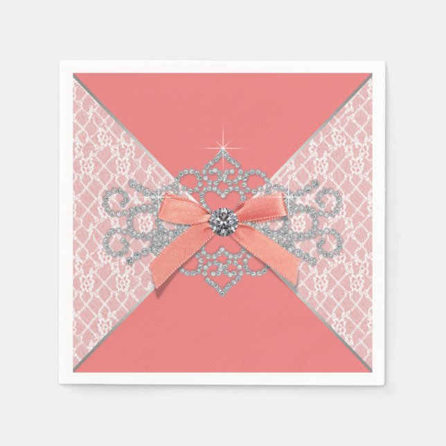 Coral Diamond Lace Party Serviette (Vorderseite)