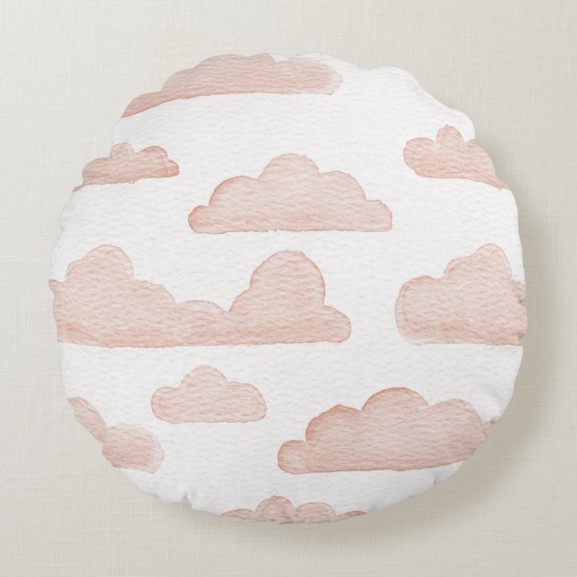 Coral Dreamtime Aquarelle Nuages Coussin rond (Devant)