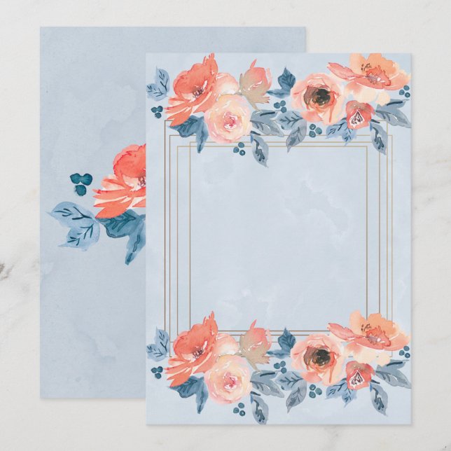 Coral Dusty Blue Gold werden Sie meine Bridesmaid  Einladung (Vorne/Hinten)