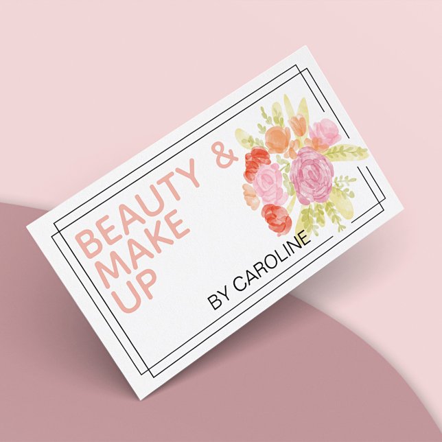 Coral Dusty Rose Blush Pink Botanisches Makeup Art Visitenkarte (Von Creator hochgeladen)