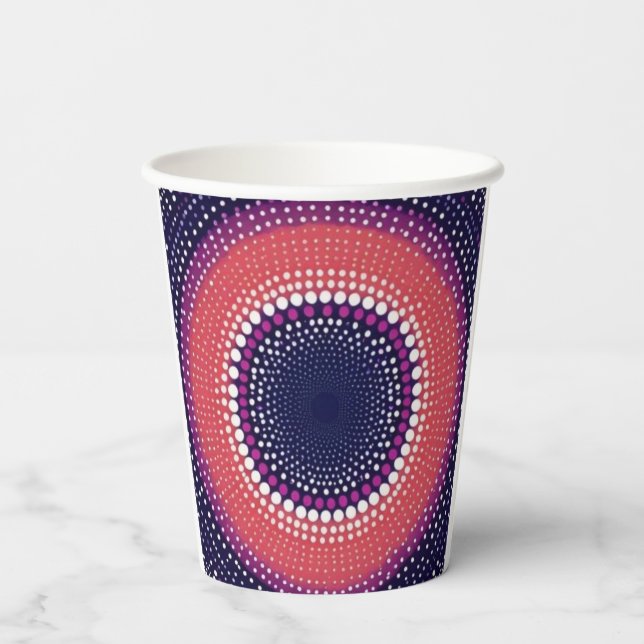Coral, Eggplant, Magenta, Blue Kaleidoskop Dots Pappbecher (Rückseite)