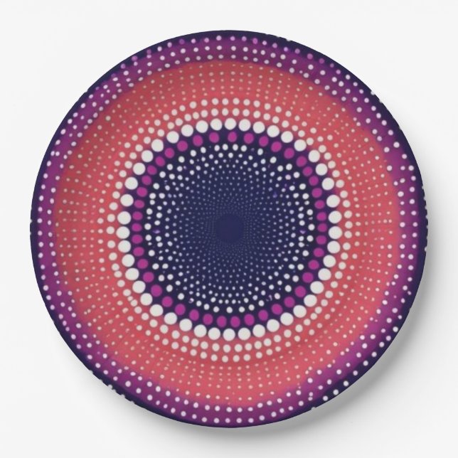 Coral, Eggplant, Magenta, Blue Kaleidoskop Dots Pappteller (Vorderseite)