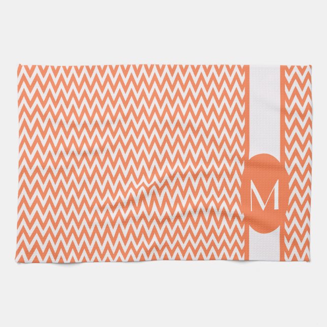 Coral Elegant Zickzack Design mit Monogramm Handtuch (Horizontal)
