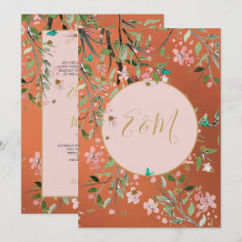 Coral Elegante Rosa Flora Goldene Chinoiserie Einladung