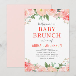 Coral Floral Baby Brunch Pfirsichfarben Einladung
