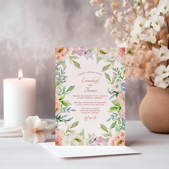 Coral Floral Boho Chic Wedding Magneteinladung (Von Creator hochgeladen)