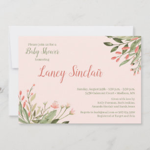 Coral Floral Corners Babydusche Einladung