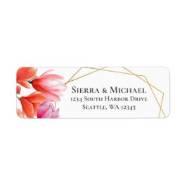 Coral Floral Gold Geometric Wedding Rücksendeadres