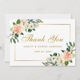 Coral Floral Gold Hochzeit Vielen Dank Dankeskarte