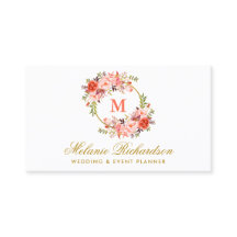 Coral Floral Gold Monogram