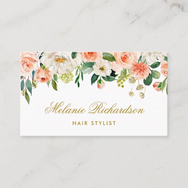 Coral Floral Hair Stylist Termin Gold Karte (Vorderseite)