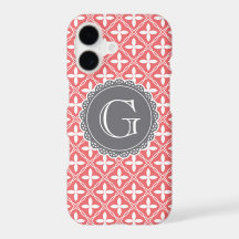 Coral Floral Lattice Muster Grau Monogramm