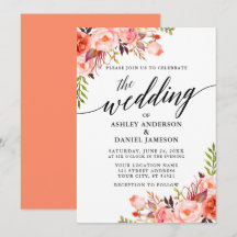Coral Floral Moderne Kalligrafie Hochzeit