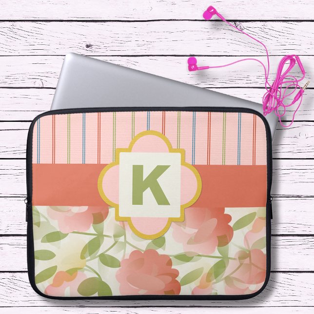 Coral Floral Monogram Laptop Sleeve (Von Creator hochgeladen)