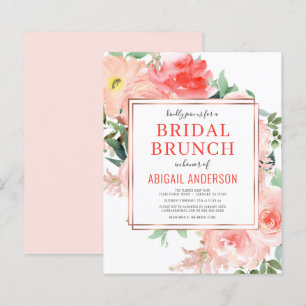 Coral Floral Peach Bridal Brunch Einladung