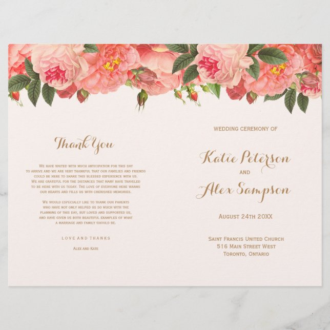 Coral Floral programmes de mariage (Devant)