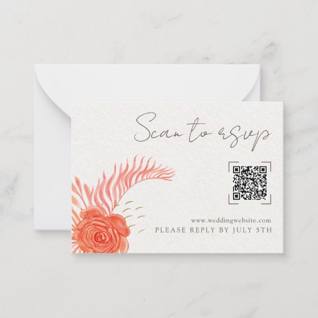 Coral Floral QR Code Wedding Online RSVP Card Mitteilungskarte (Vorderseite)