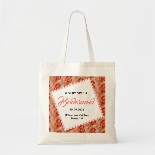 Coral Floral Wedding Christlich Bridesmaid Tragetasche (Vorne)