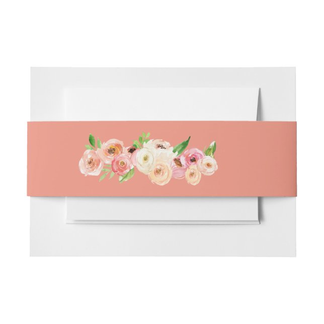 Coral Floral Wedding Einladung Bauchband Einladungsbanderole (Vorderseite Beispiel)