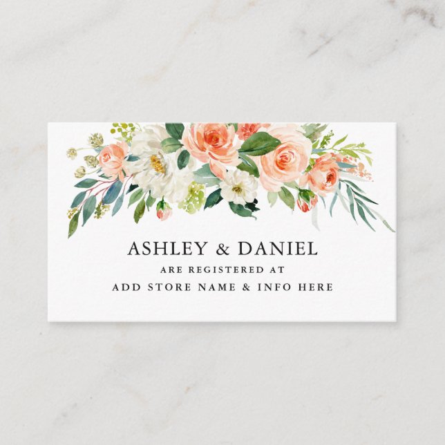 Coral Floral Wedding Registrierungskarte Begleitkarte (Vorderseite)