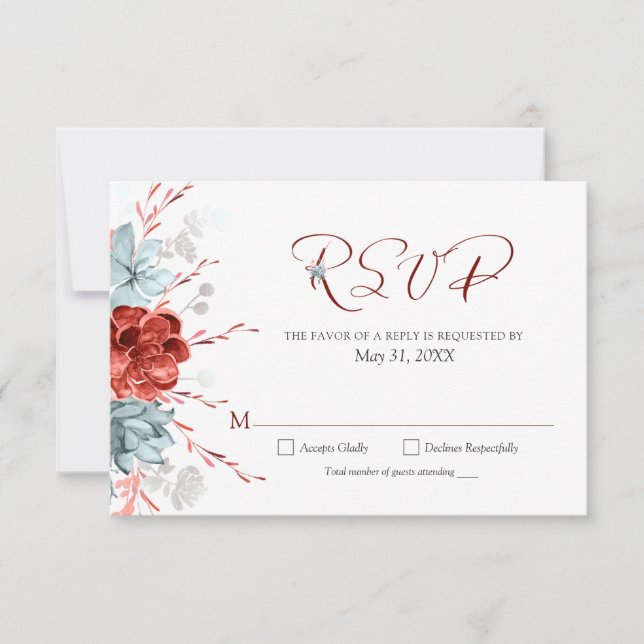 Coral Floral Wedding RSVP (Vorderseite)