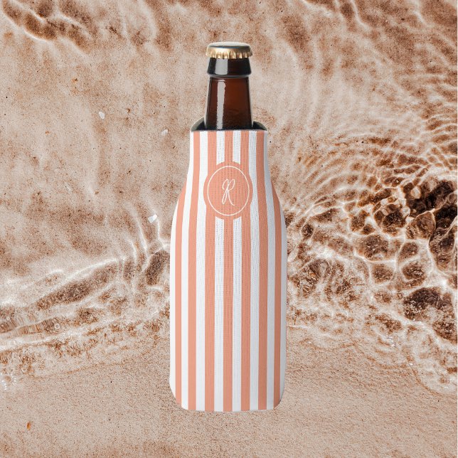Coral French Beach Stripe Personalisiert Monogram Flaschenkühler (Von Creator hochgeladen)