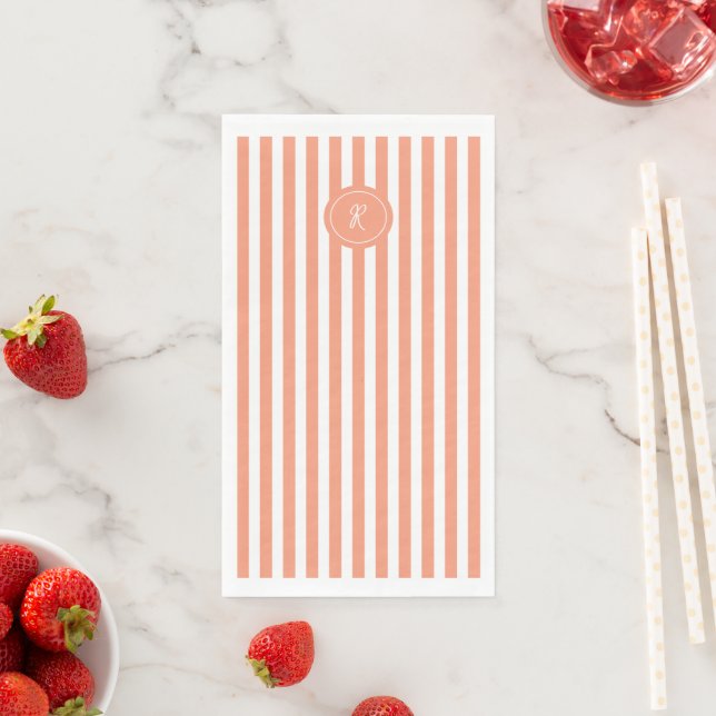 Coral French Beach Stripe Personalisiert Monogram Serviette (Beispiel)